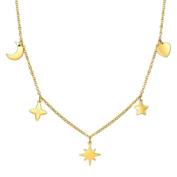 Celestial Charm Necklace | 18K Gold Plated | Moon & Stars Pendant - Picture 1 of 2